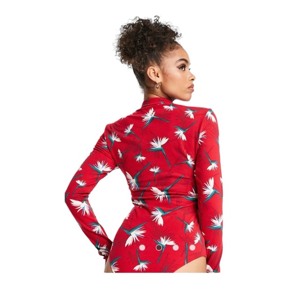 ADIDAS | x Thebe Magugu NEW! 3-Stripes Long Sleeve Bodysuit in Red, Size XS - Picture 4 of 14
